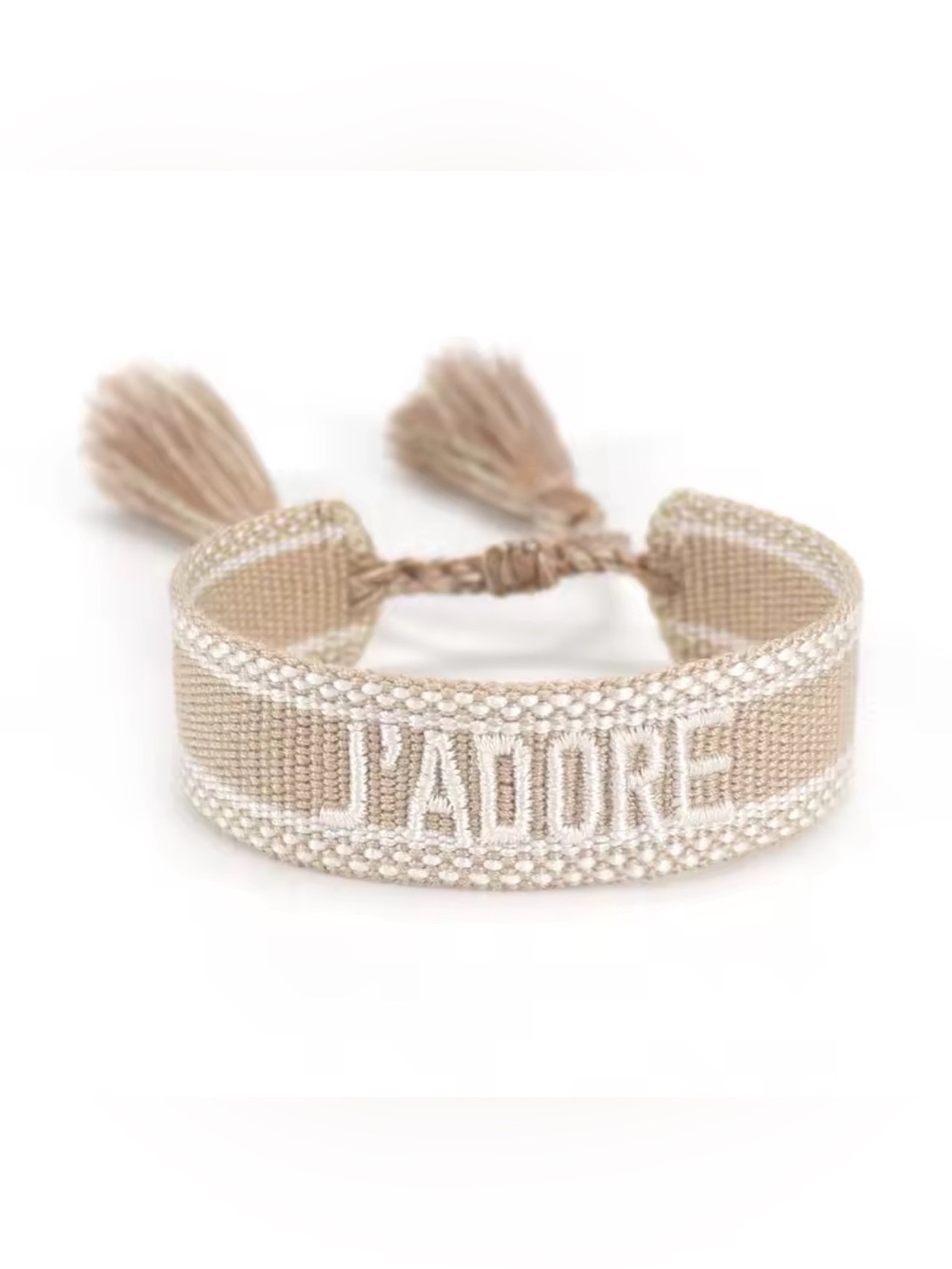 J'Adore Beige Woven Tassel Bracelet